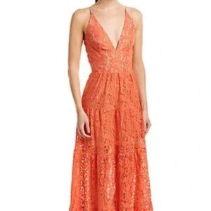 Worn Once Dress The Population Meliana Orange Lace Plunge Dress Size Large